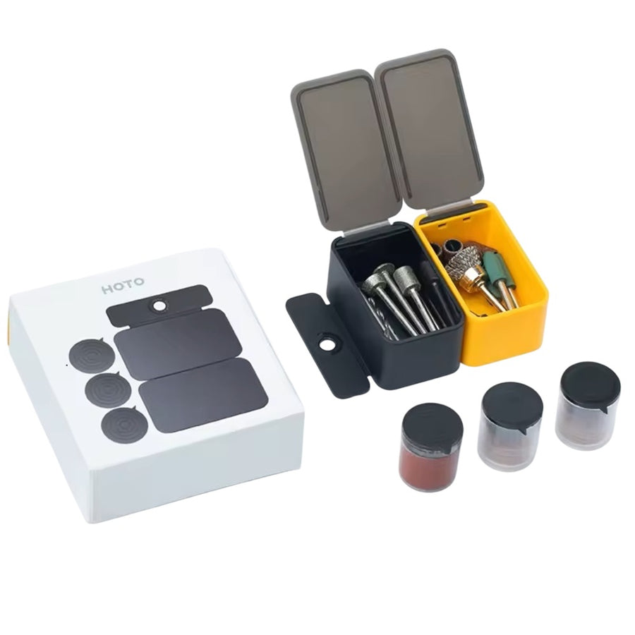 HOTO Rotary Tool Accessories Kit 60 Piece Set of tools with a white box labeled 'HOTO' on a white background