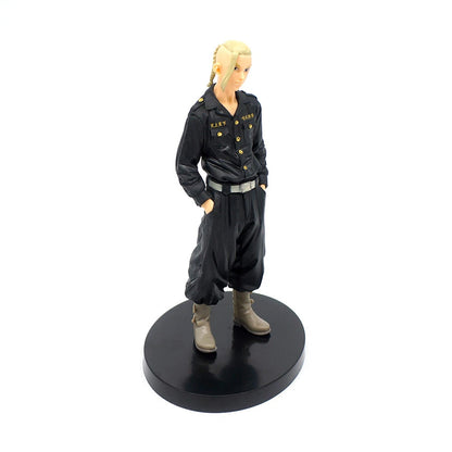 Figure in a black uniform with gold buttons on a white background