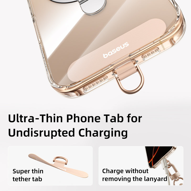 Phone case with ultra-thin phone tab and lanyard, featuring baseus branding.