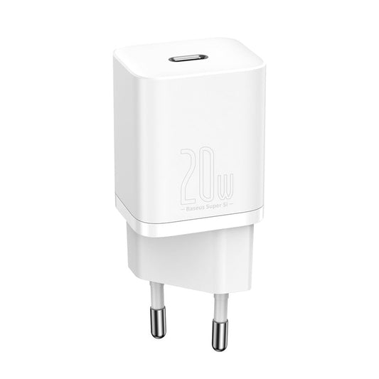Baseus Super Si Quick Charger 1C 20W EU White Type-C Port and on white background