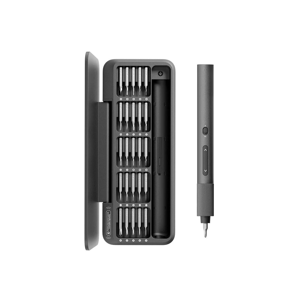 HOTO 25-in-1 Electric Screwdriver Set Multi-tool with screwdriver bits and pen on a white background