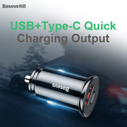 Baseus Circular Plastic Series 30W USB and Type C 30W PPS Car Charger Black