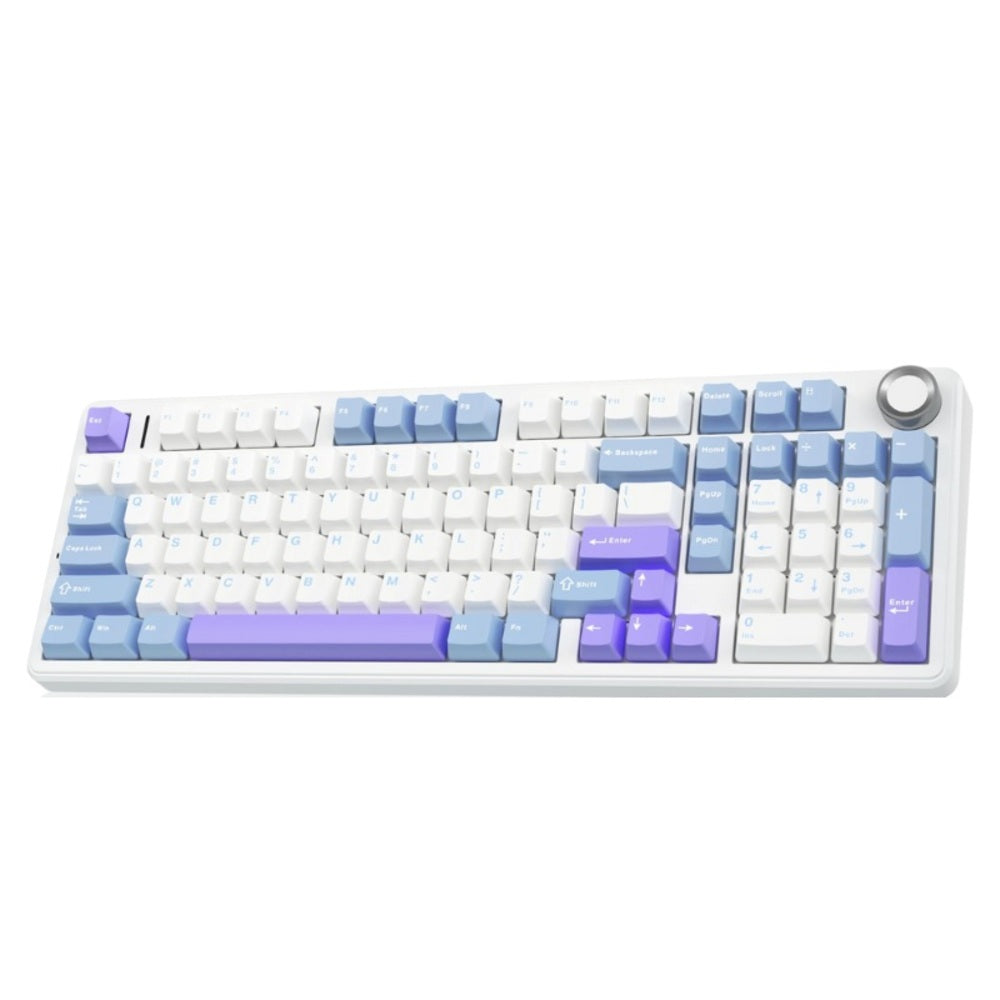 Keyboard with gradient blue and purple keys on a white background
