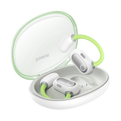 Wireless earbuds with charging case on a white background