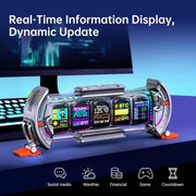 Divoom Times Gate 5‑Screen Smart Pixel Display (Wi‑Fi, RGB, Live Data Tracker) Multifunctional digital display with various information on a blue background
