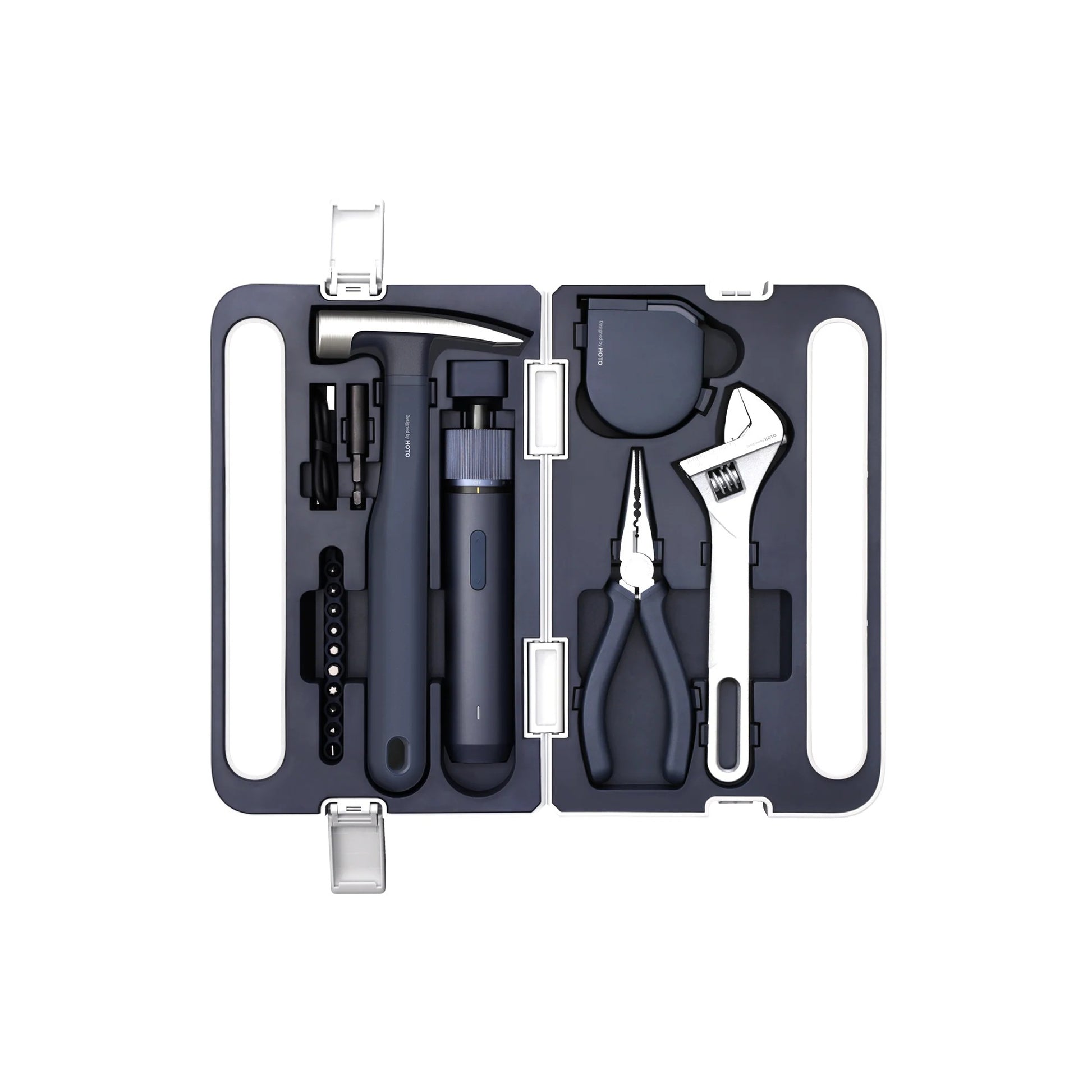 HOTO 3.6V Screwdriver Tool Set, Set of tools in a black case on a white background
