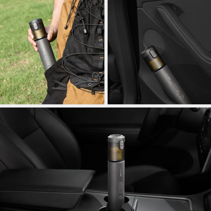 Collage of a portable device being used outdoors and inside a car.
