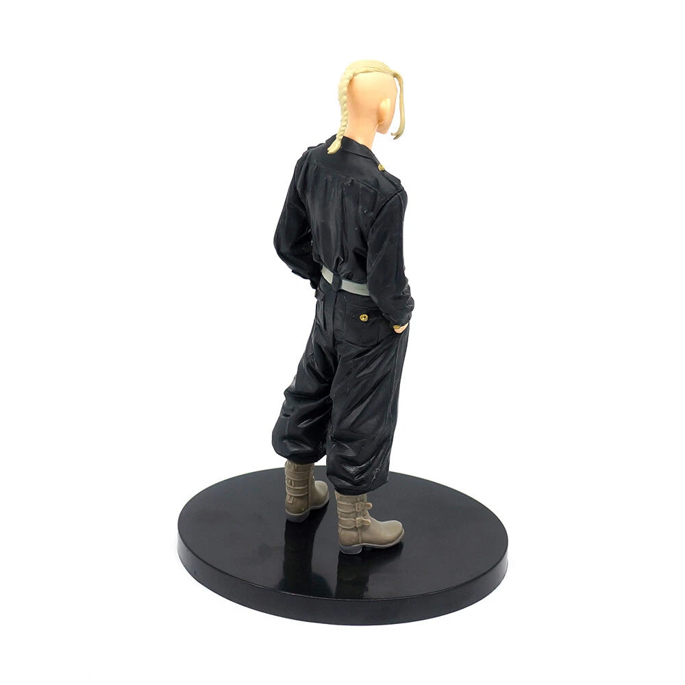 Figure in black jumpsuit on a white background
