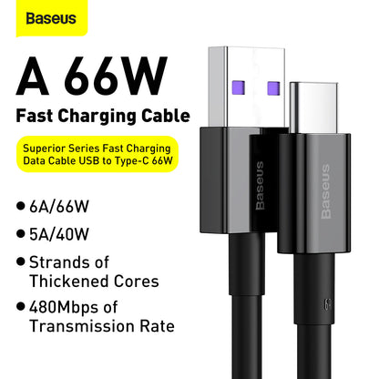 Baseus Superior Series Fast Charging and Data Cable USB to Type-C 66W 2M Black
