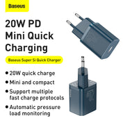 Baseus Super Si 20W Quick Charger + Type-C to iOS Cable (Blue)