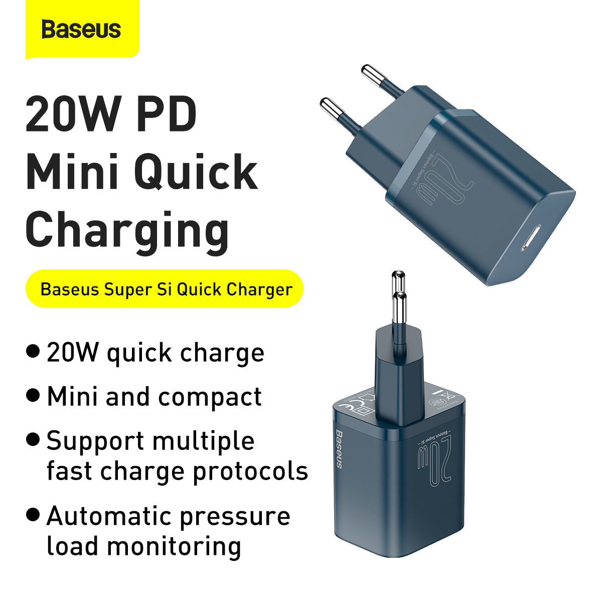 Baseus Super Si 20W Quick Charger + Type-C to iOS Cable (Blue)