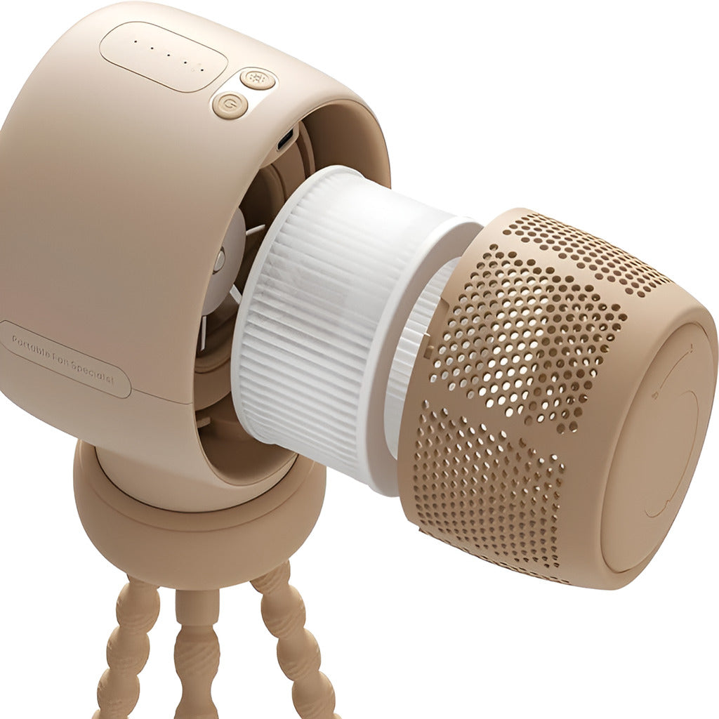 Jisulife Air Purifying Filter (1PC), Beige and white cleaning device with a stand on a white background