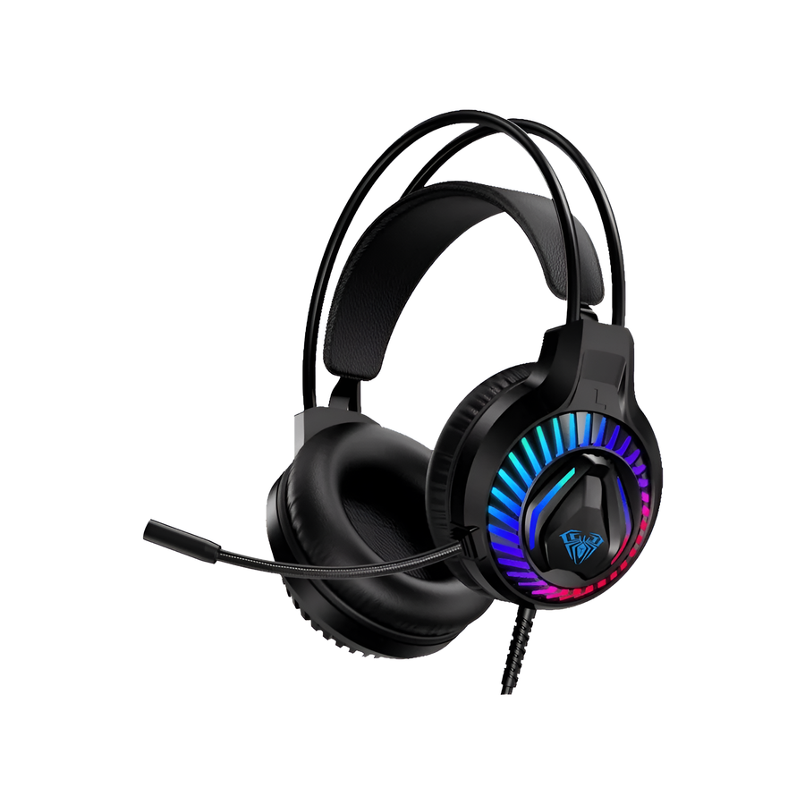 Aula S605 Wired Gaming Headset with RGB lighting on a white background