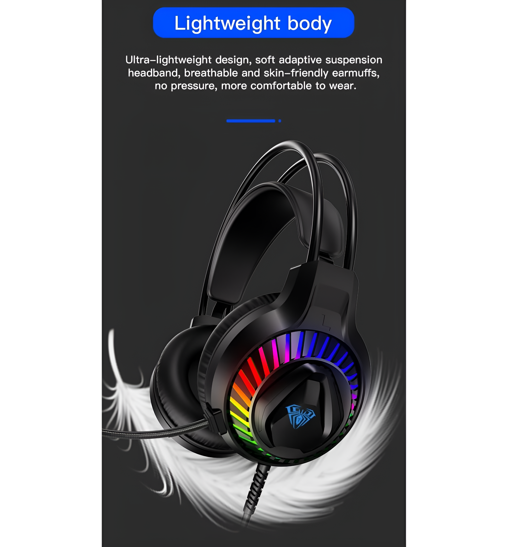 Gaming headset with RGB lighting on a black background Aula S605 Wired RBG Gaming Headset