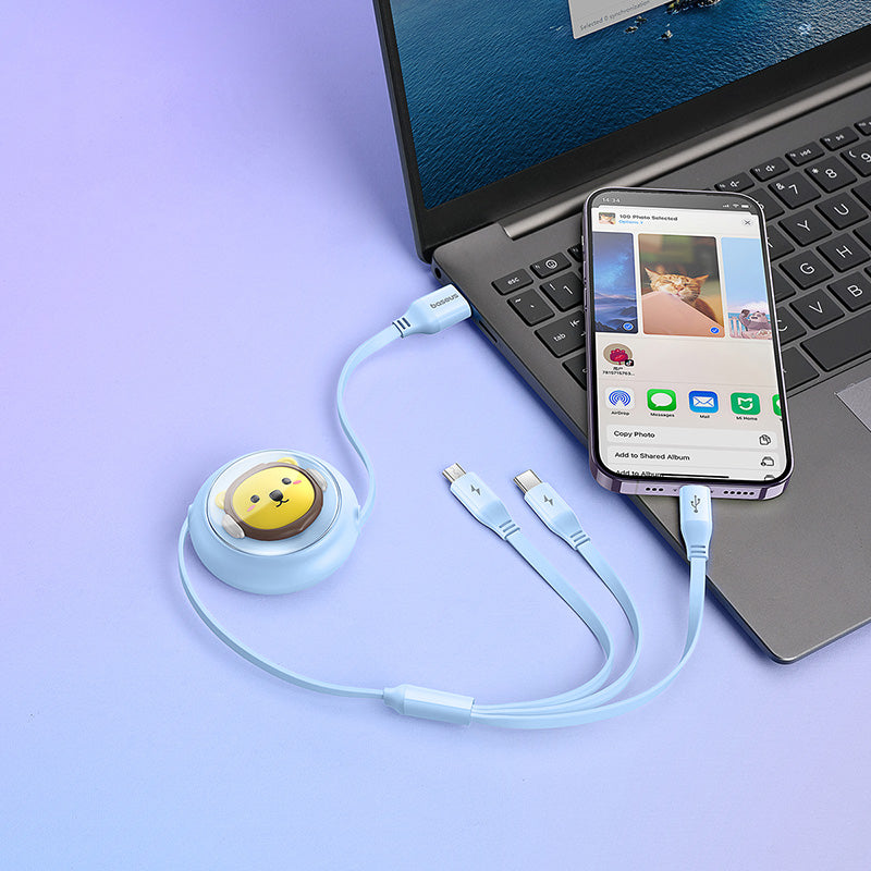 Baseus Leo Retractable Charging Cable 3-in-1 USB to M+L+C 3.5A Blue 13