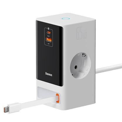 Baseus PowerCombo Series 65W Digital PowerStrip with Retractable-C Cable - Smart Version White 1