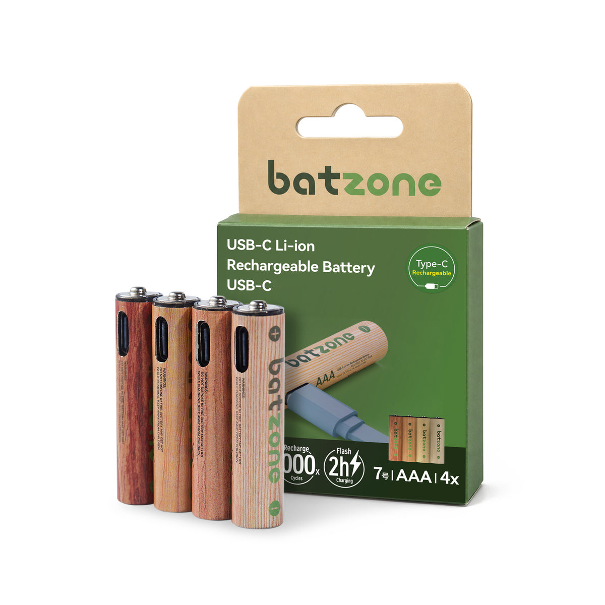 AAA Rechargeable Battery 1.5V 180mAh Type-C Li-ion (Batzone 666mWh)