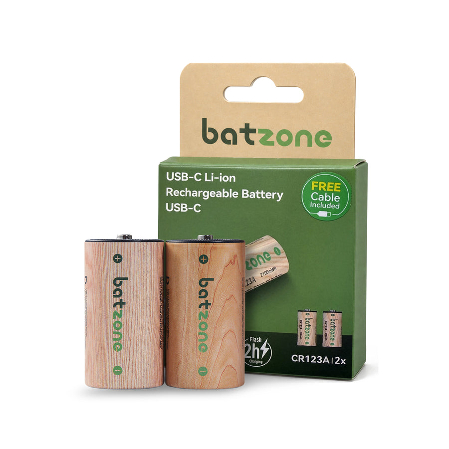 CR123A Rechargeable Battery 570mAh Type-C Li-ion (Batzone 2100mWh) (2Pcs)