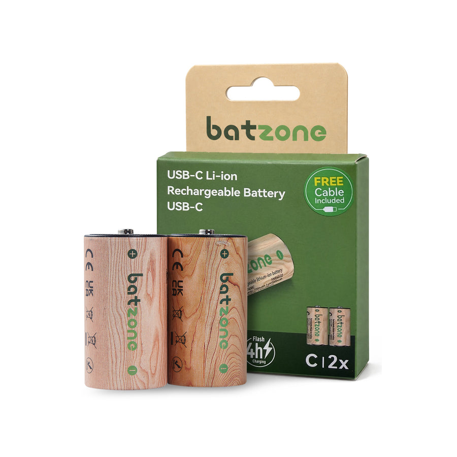 C Rechargeable Battery 1.5V 600mAh Type-C Li-ion (Batzone) (2Pcs)