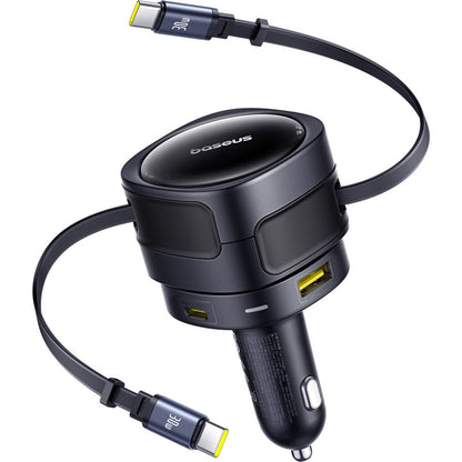 Car charger with USB-C cable on a white background