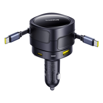 Black car charger with multiple ports on a white background