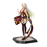 Anime figure of Daki from Demon Slayer with a flowing hair and an elaborate outfit, standing on a black base stand with Japanese text.