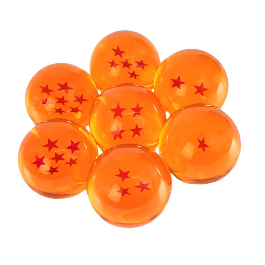 A set of extra large, orange crystal balls with star patterns, designed from high-quality resin, and sharing a nostalgic appeal with a collectible item vibe.