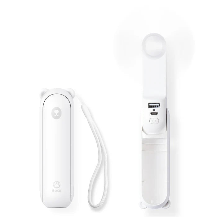 Jisulife Life8 3-in-1 Portable Fan Power Bank Torch USB-C White electronic device with USB port on a white background