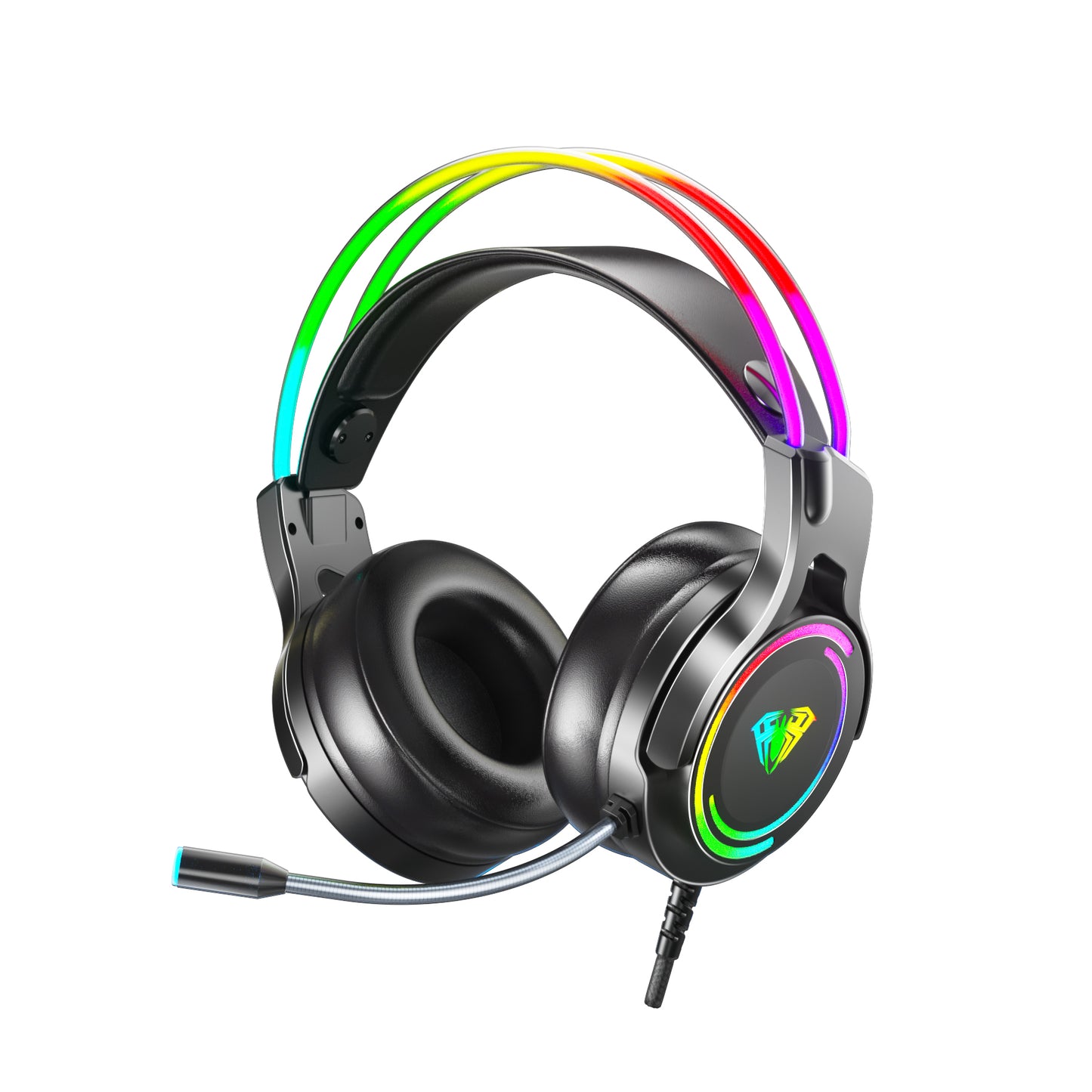Gaming headset with RGB lighting on a white background