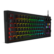 RGB keyboard with a wireless receiver on a white background