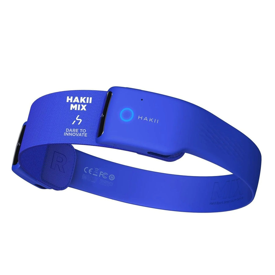 HAKII Mix Smart Headband Headphones for Sports - Blue, Blue fitness tracker with 'HAKII' branding on a white background