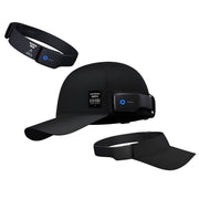 HAKII OG Wearable Open-listening Headphones Set, Black cap with a built-in device on a white background