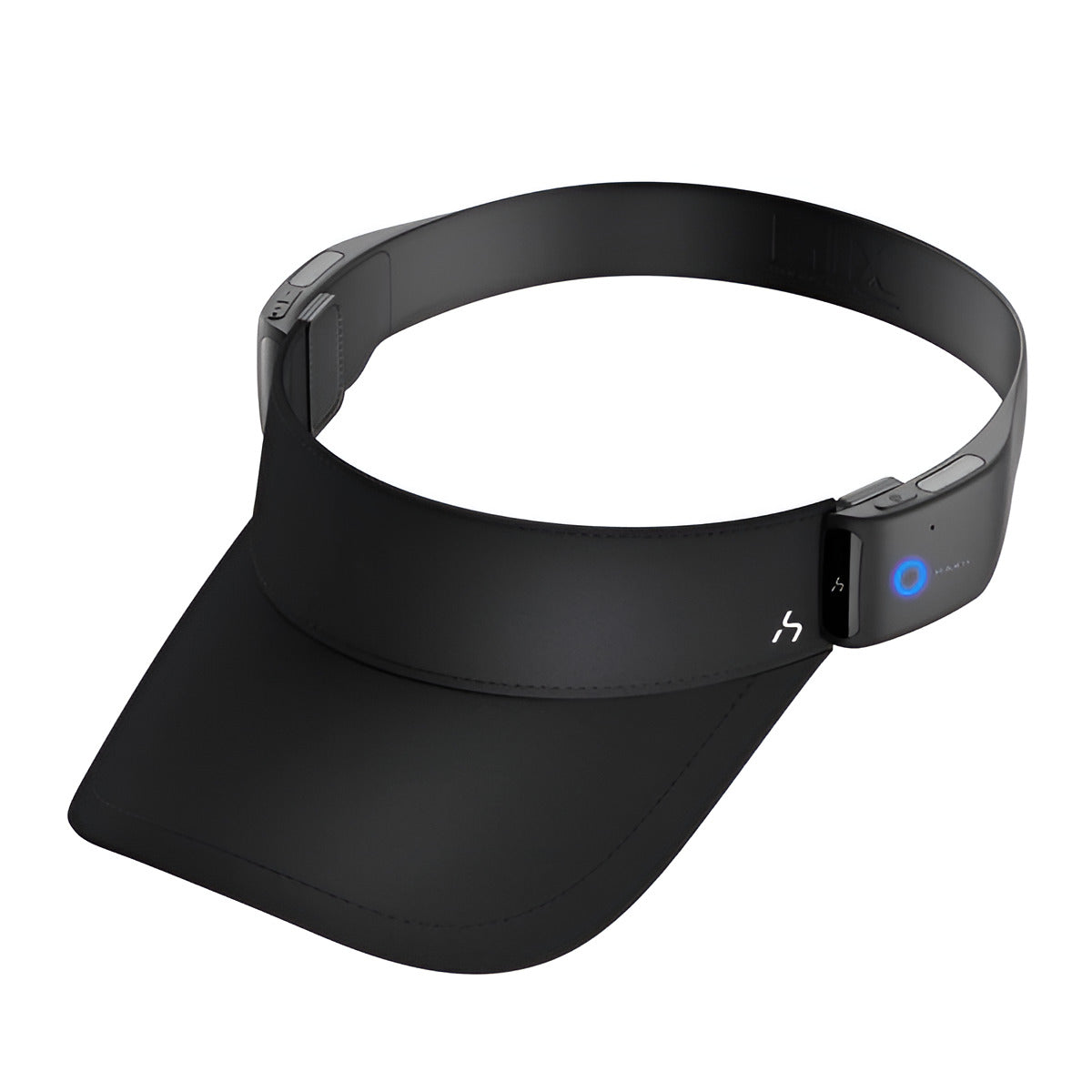 HAKII MIXV Smart Bluetooth Visor Headphones - Black, Black visor with electronic components on a white background