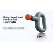 HAKII WAKE Percussion Massage Gun, Gray and orange grab handle with text on a white background