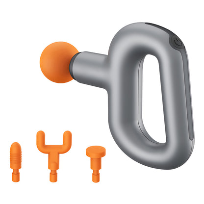 Silver device with orange attachments on a white background