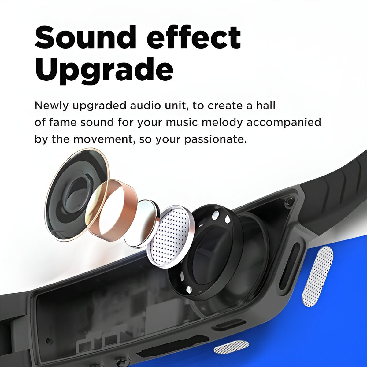 HAKII Wind II Bluetooth Cycling Glasses, Sound effect upgrade for electronic device with text on a white background