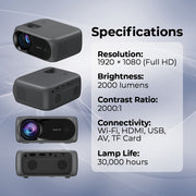 HAVIT PJ221-EU 1080P Smart Projector WiFi 2000 Lumens Portable