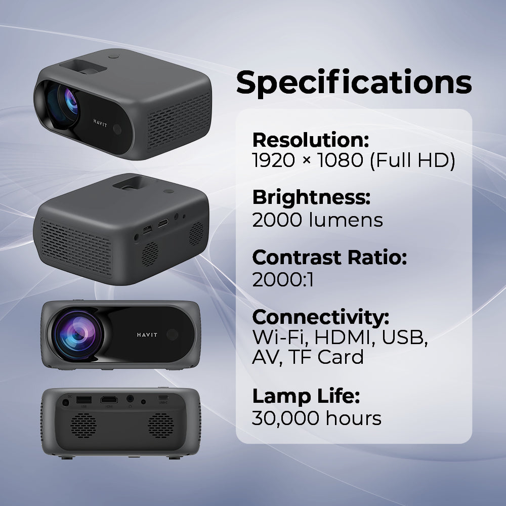 HAVIT PJ221-EU 1080P Smart Projector WiFi 2000 Lumens Portable