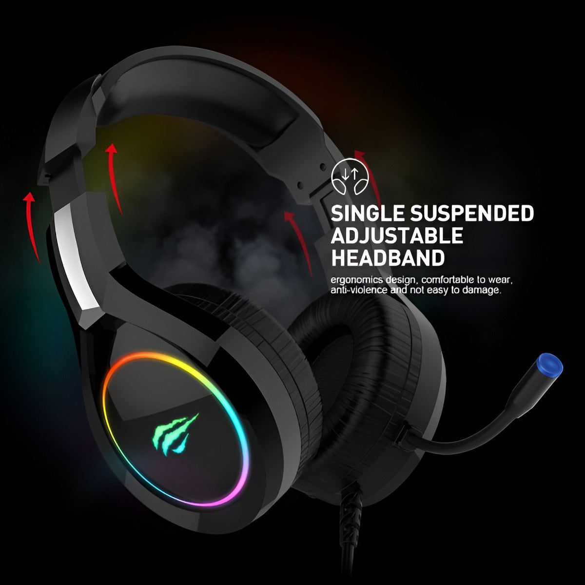 Gaming headset with RGB lighting on a dark background