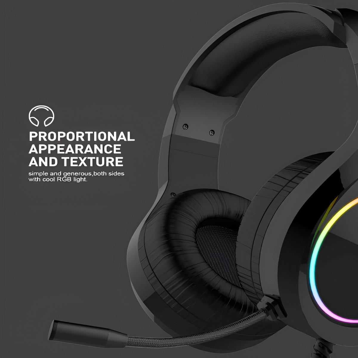 Black gaming headset with RGB lighting on a dark background