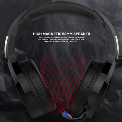 Black gaming headset with red accents on a dark background