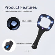Handheld Magnifying Glass with 3x Magnification and 6 LED Lights 3