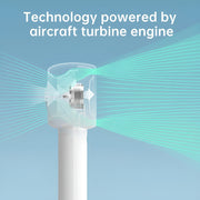 Jisulife Life5 Handheld Fan 2000mAh Portable Quiet USB-C Product with aircraft turbine engine technology on a blue background