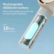 Jisulife Life5 Handheld Fan 2000mAh Portable Quiet USB-C Rechargeable 4500mAh battery with text on a blue background