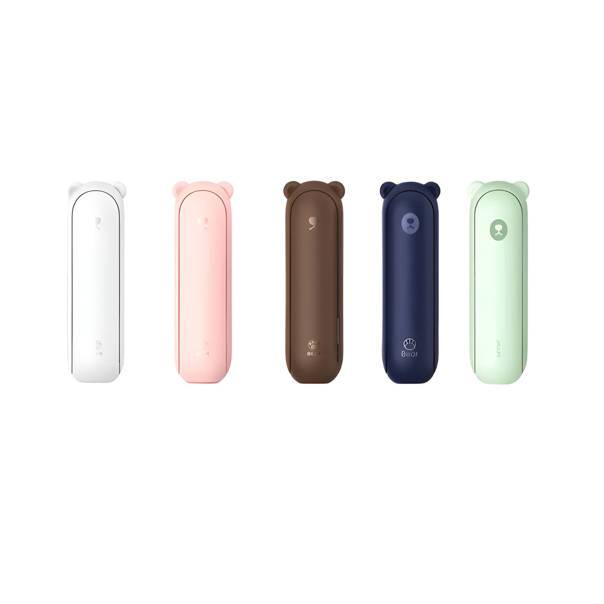 Jisulife Life8 3-in-1 Portable Fan Power Bank Torch USB-C Five colorful phone cases with different designs on a white background