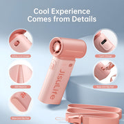 Jisulife Life9 Handheld Fan 3600mAh High Speed Portable Pink handheld device with features highlighted on a light blue background, featuring the brand 'Jisualite'.