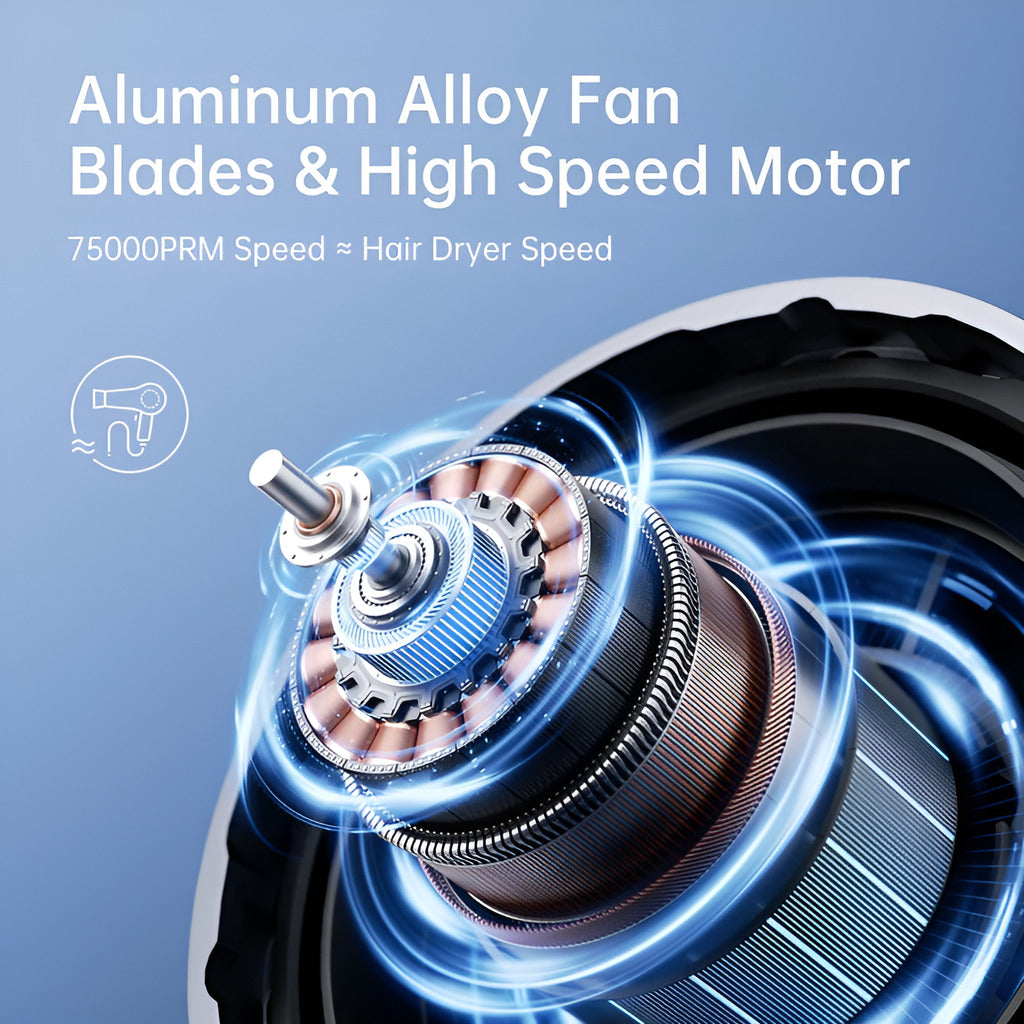 High-speed motor with aluminum alloy fan blades on a blue background