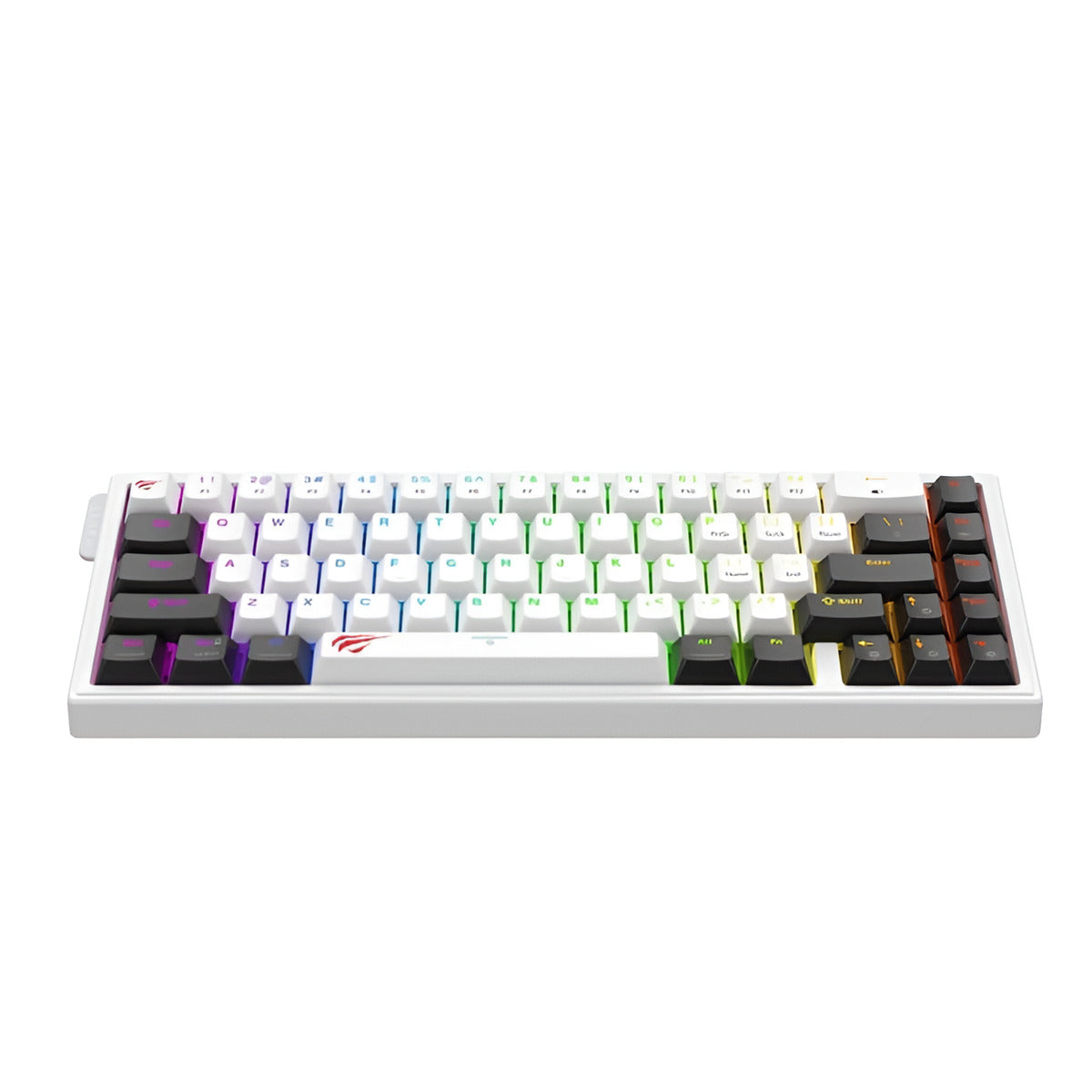 Mechanical keyboard with RGB lighting on a white background