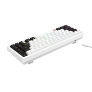 Mechanical keyboard with white frame and black keys on a white background