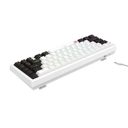 Mechanical keyboard with white frame and black keys on a white background